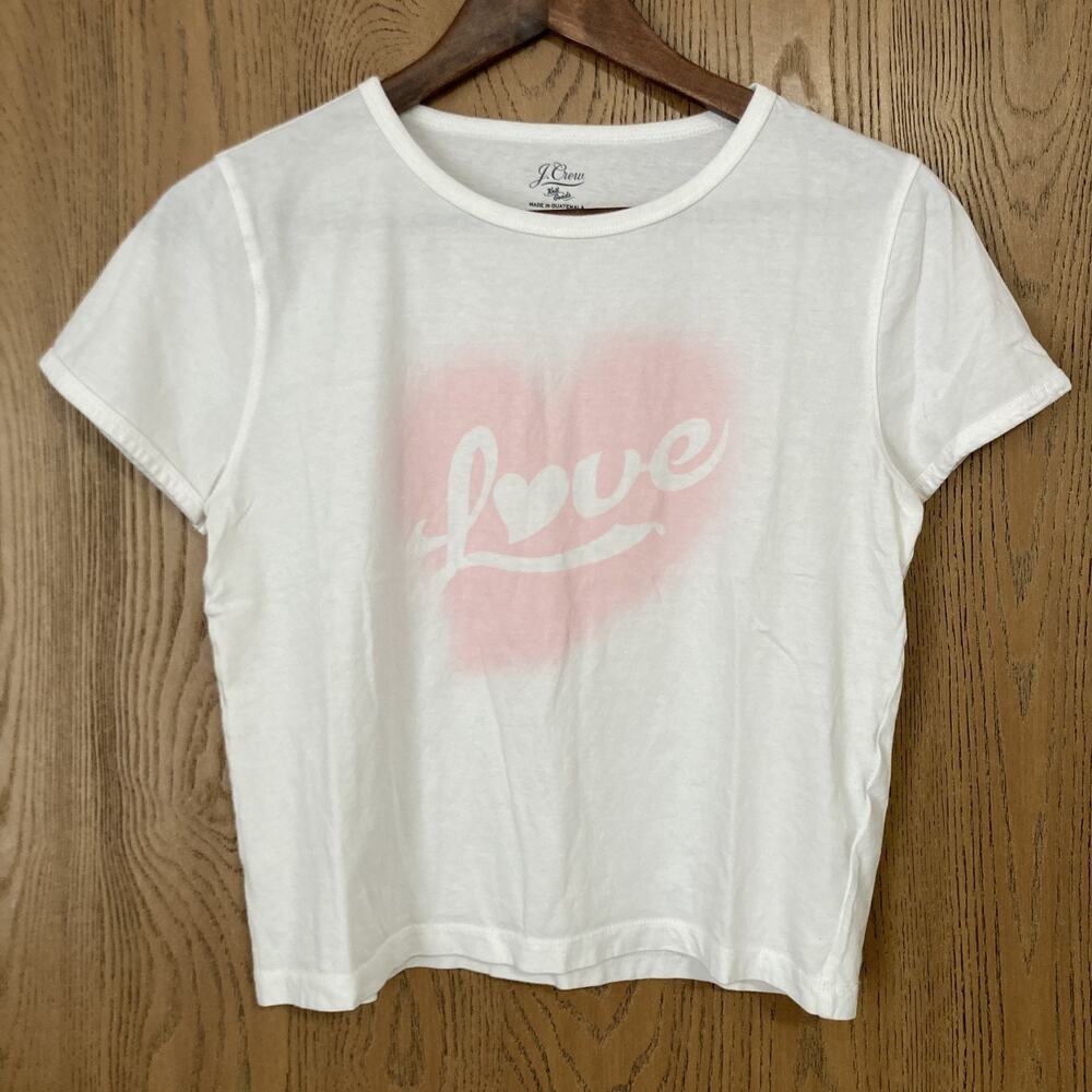 J. Crew Knit Goods White LOVE Logo Periwinkle Short Sleeve RE-IMAGINED Tee Sz S